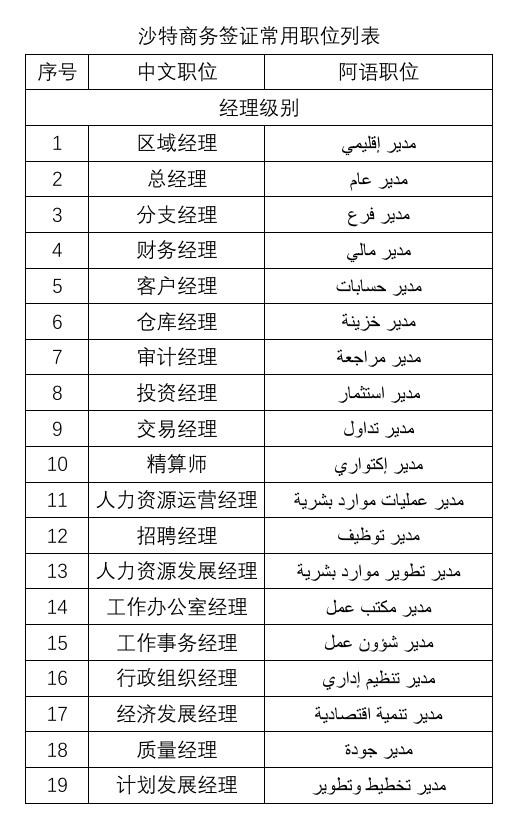 沙特商务签证常见职位